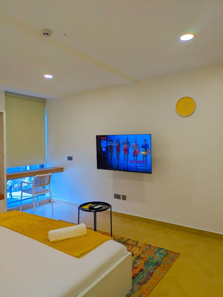 Room 204 window and TV view.webp